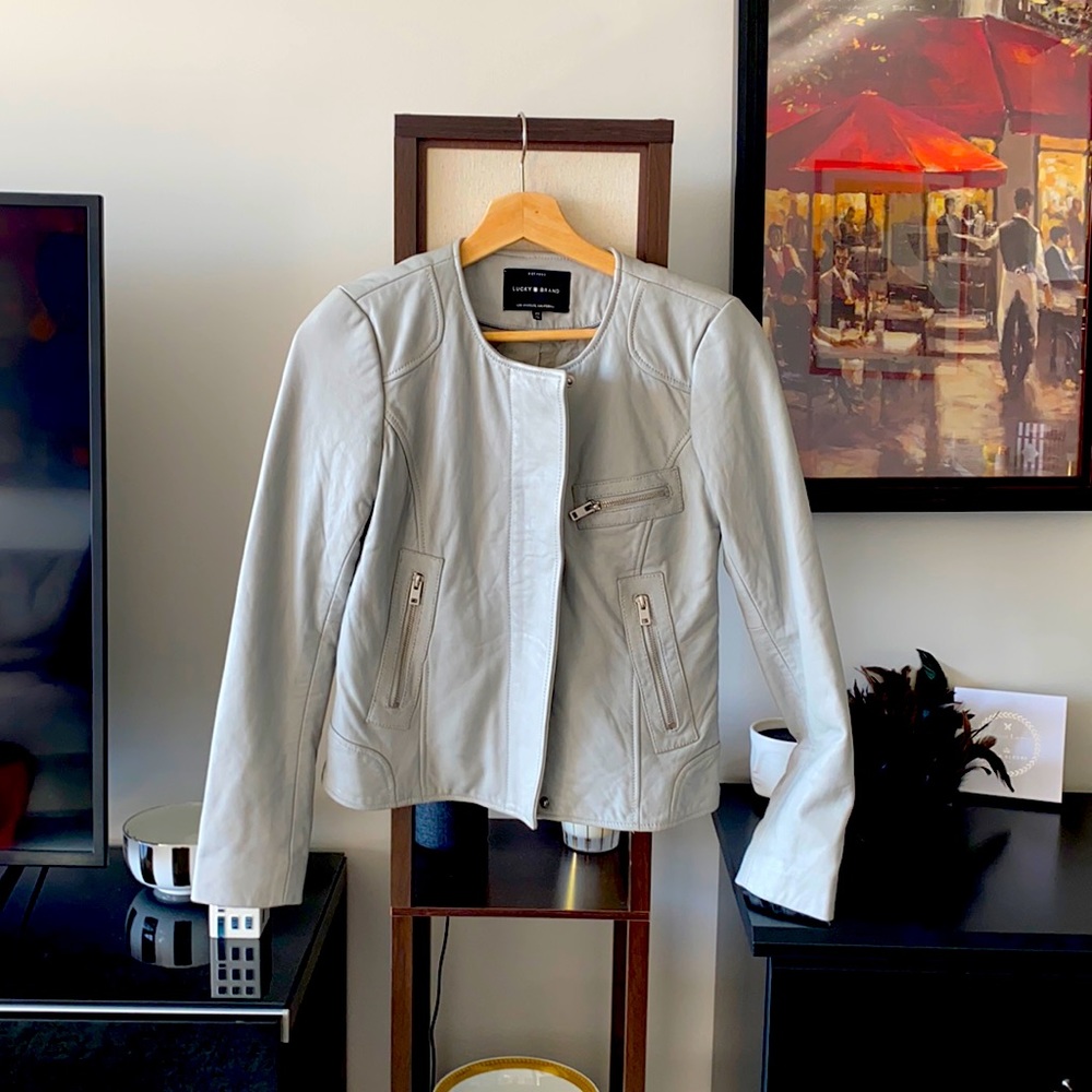 Light blue leather jacket